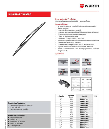 Plumillas Limpiaparabrisas Wurth Estandar Universal 12 Al 24 2