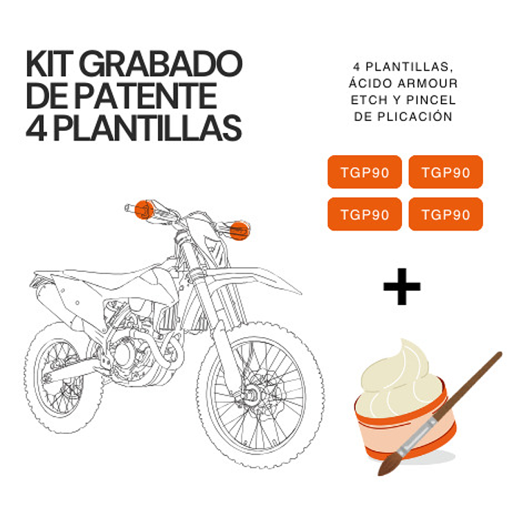 Kit Grabado De Patentes Acido Alta Calidad 4 Plantillas Moto 1