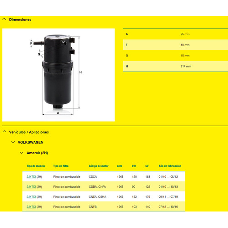 Filtro De Combustible Mann Wk 9016 Para Amarok 3