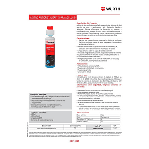 Aditivo Anticristalizante Adblue Wurth 250 Ml
