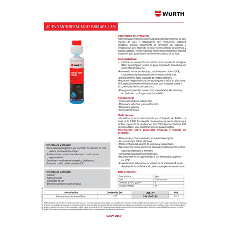 Aditivo Anticristalizante Adblue Wurth 250 Ml 2