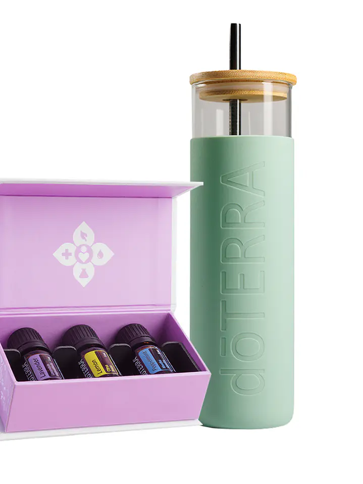Kit Introductorio Doterra con Vaso de Vidrio: Bienestar en Cada Gota 1