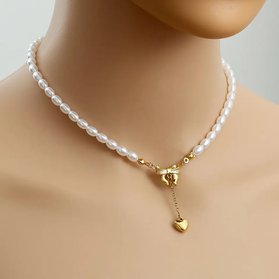 Colar de Pérolas com Laço e Coração 2
