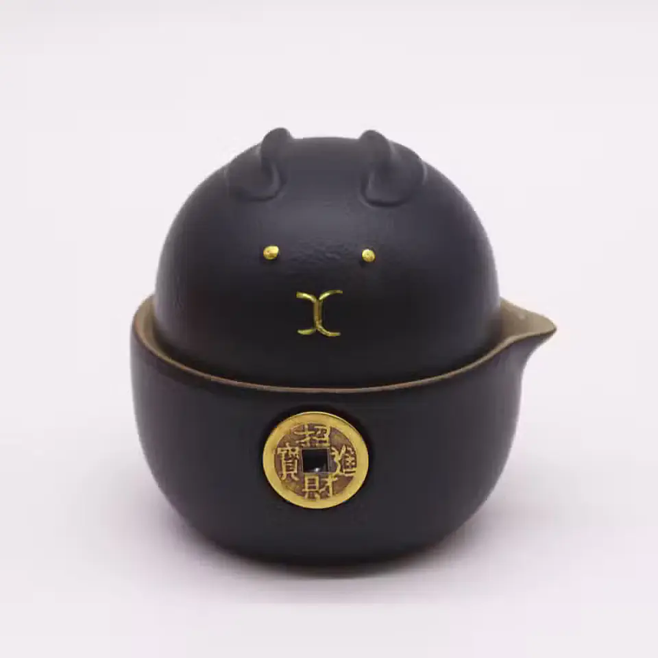 Conjunto de Chá Gato da Sorte — Preto 3