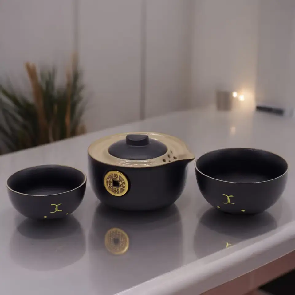 Conjunto de Chá Gato da Sorte — Preto 1