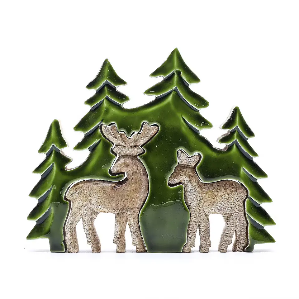 Decoração de Madeira 3D — Dois Veados na Floresta 1