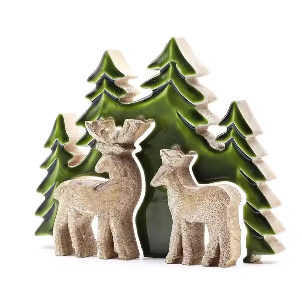 Decoração de Madeira 3D — Dois Veados na Floresta 3