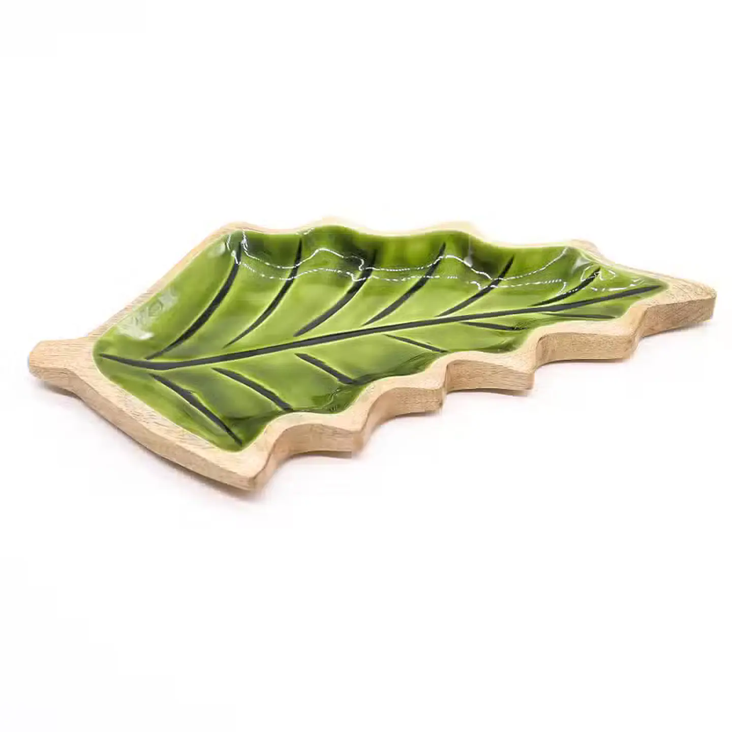 Bandeja de Madeira com Esmalte Folha — 33 × 17 cm 1