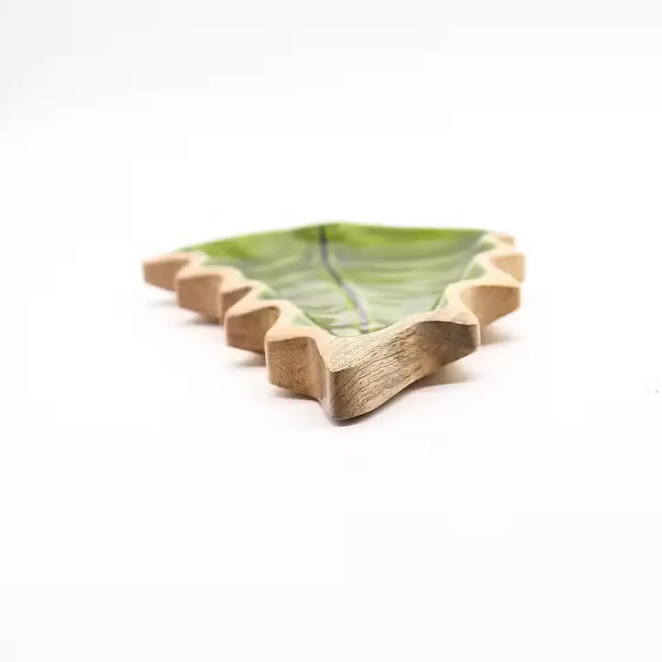 Bandeja de Madeira com Esmalte Folha — 33 × 17 cm 2
