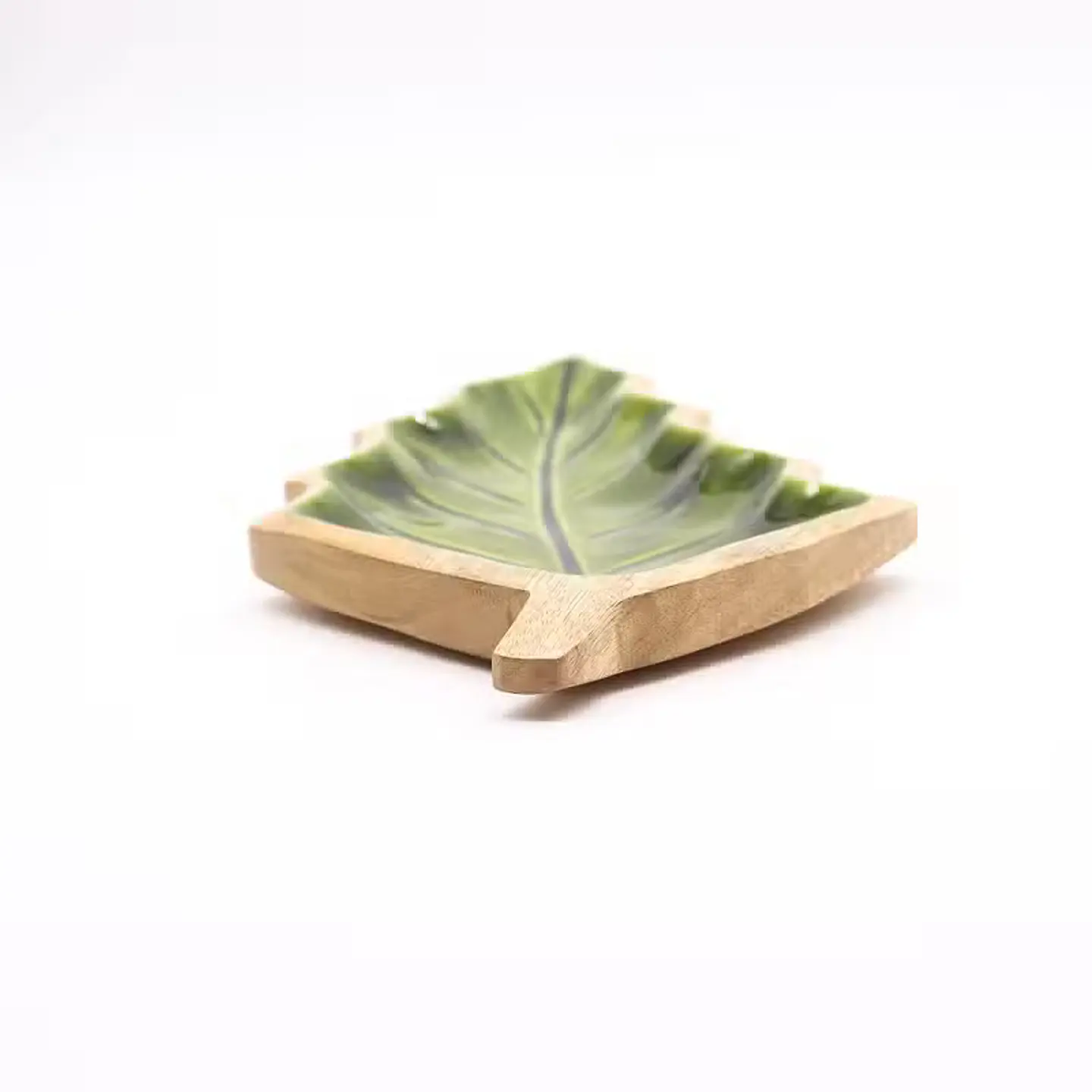 Bandeja de Madeira com Esmalte Folha — 33 × 17 cm 3