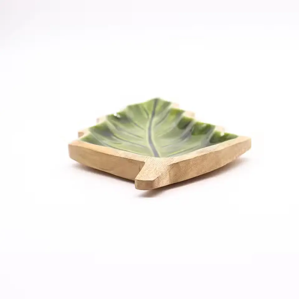 Bandeja de Madeira com Esmalte Folha — 33 × 17 cm 3