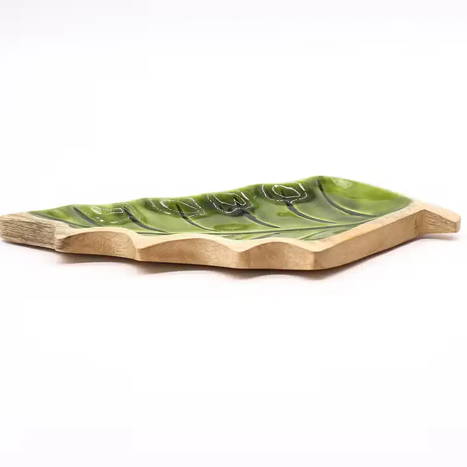 Bandeja de Madeira com Esmalte Folha — 33 × 17 cm 7