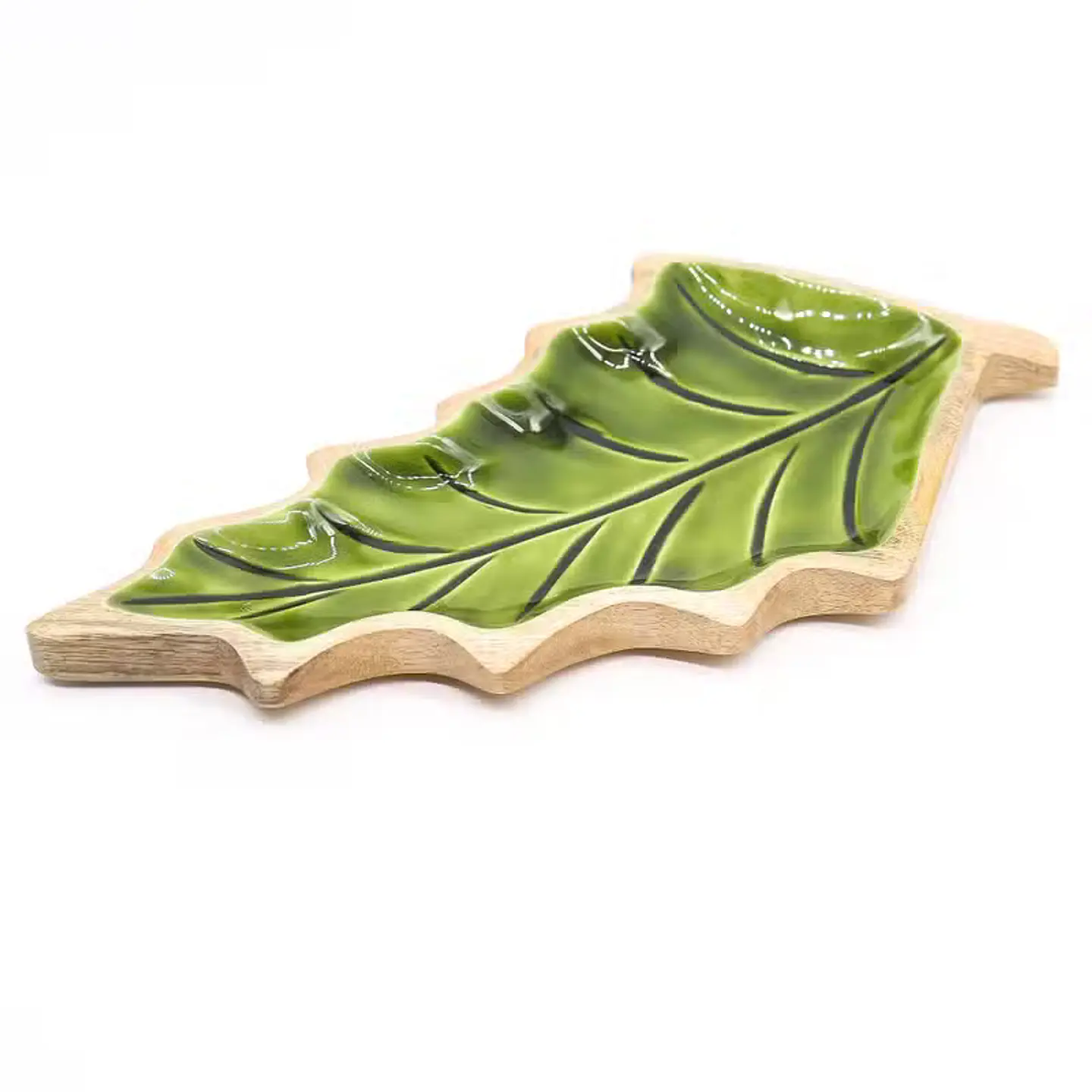 Bandeja de Madeira com Esmalte Folha — 33 × 17 cm 8