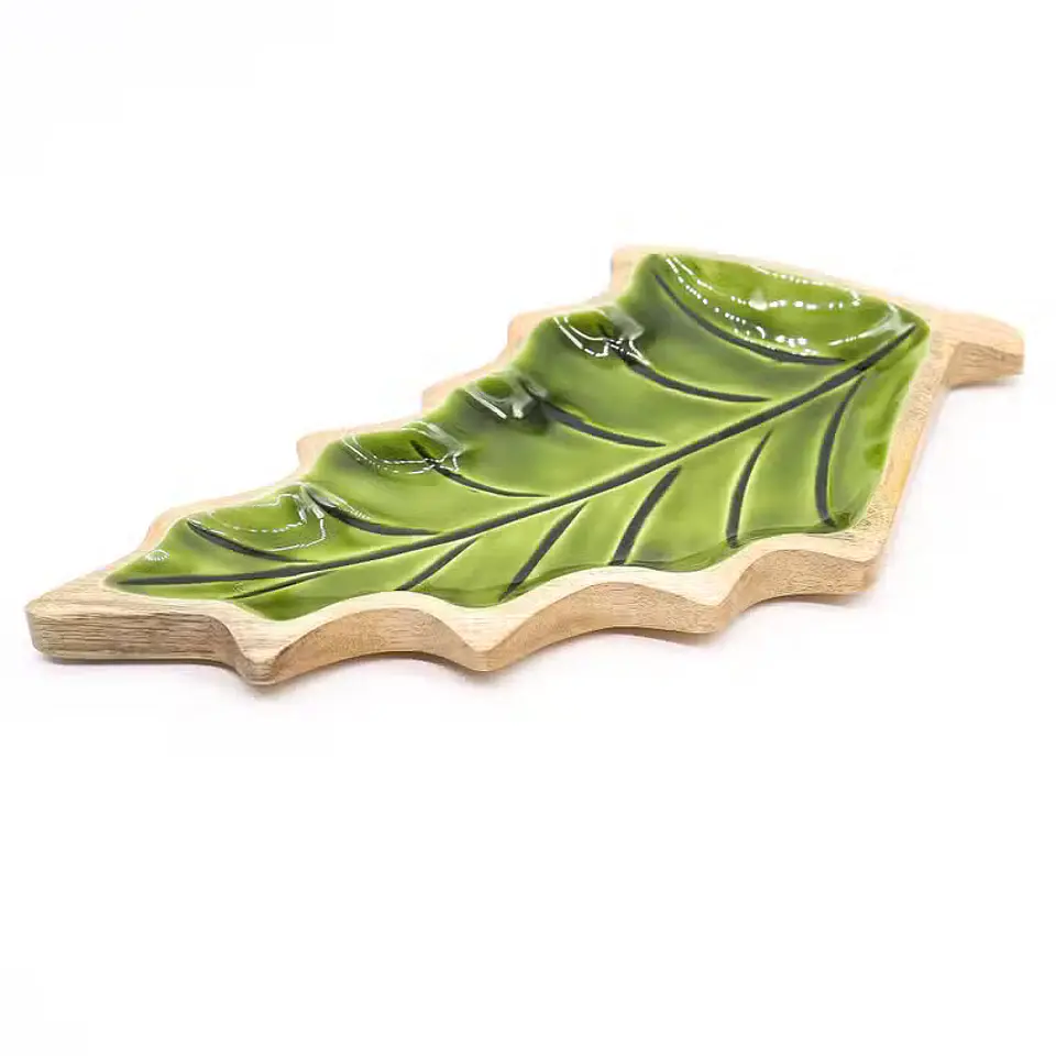 Bandeja de Madeira com Esmalte Folha — 33 × 17 cm 8
