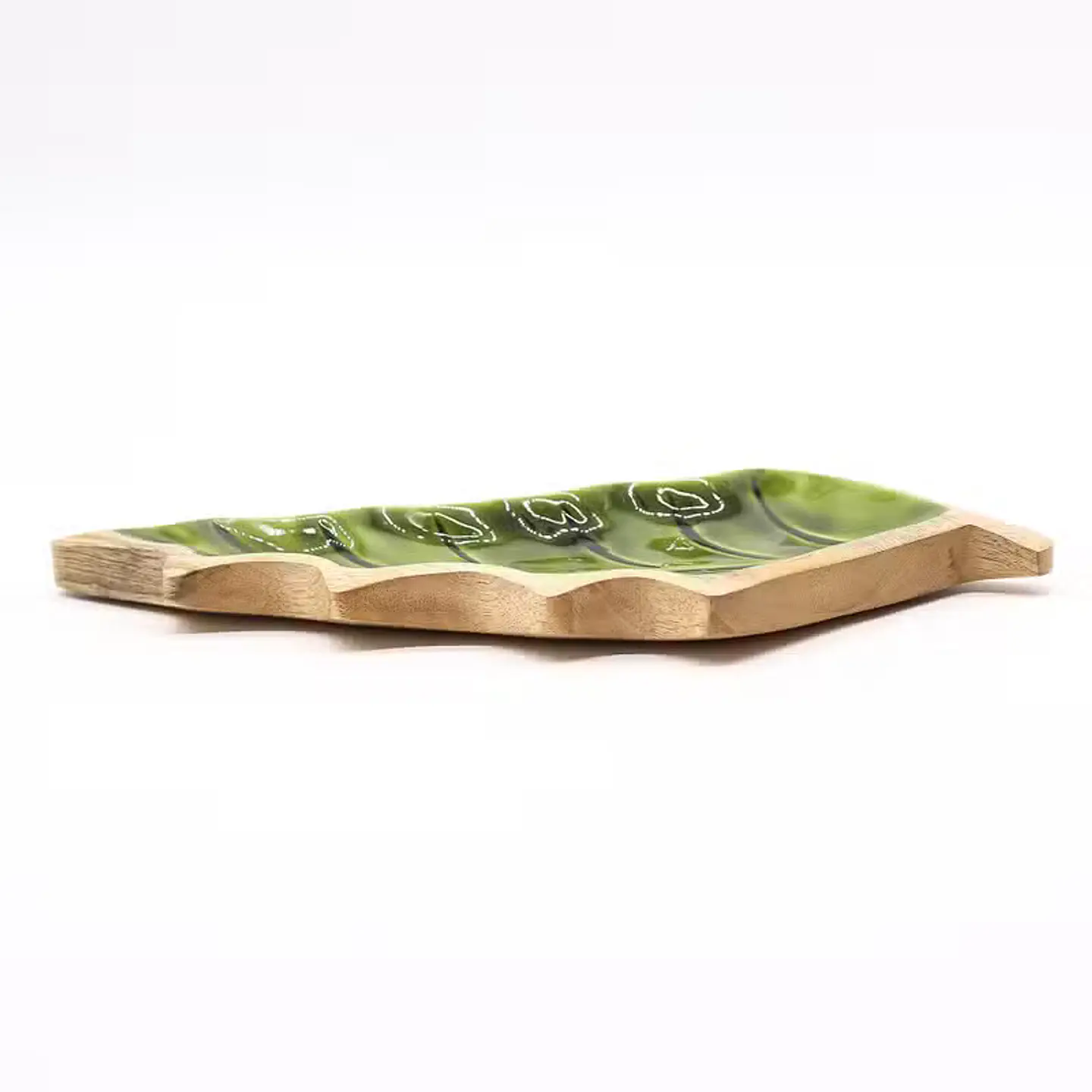Bandeja de Madeira com Esmalte Folha — 33 × 17 cm 9