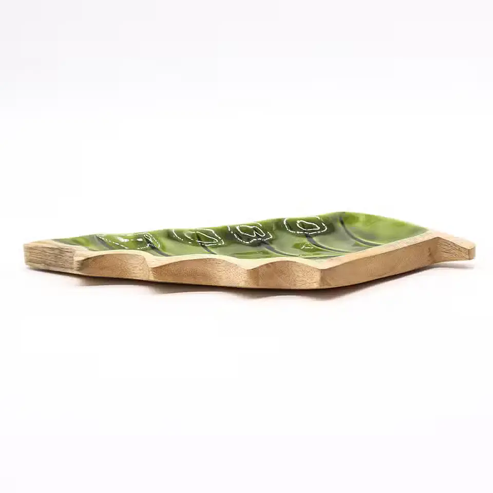 Bandeja de Madeira com Esmalte Folha — 33 × 17 cm 9