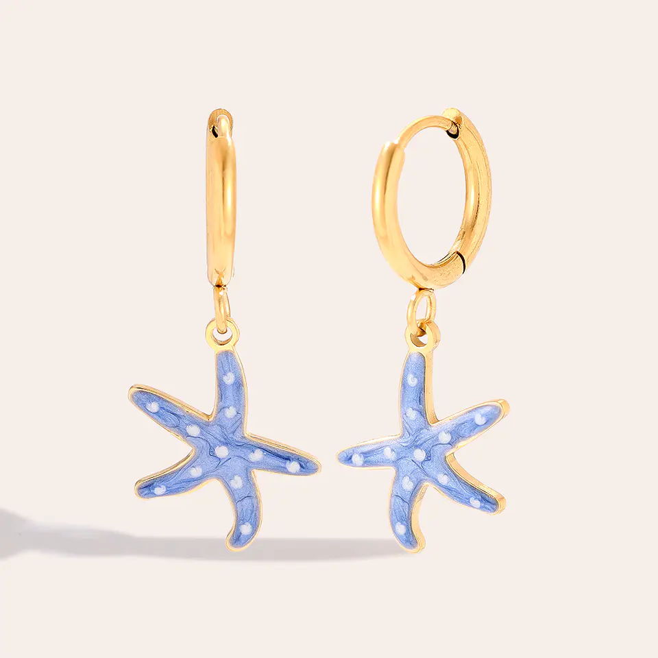 Brincos de Argola com Estrela-do-Mar Azul 3