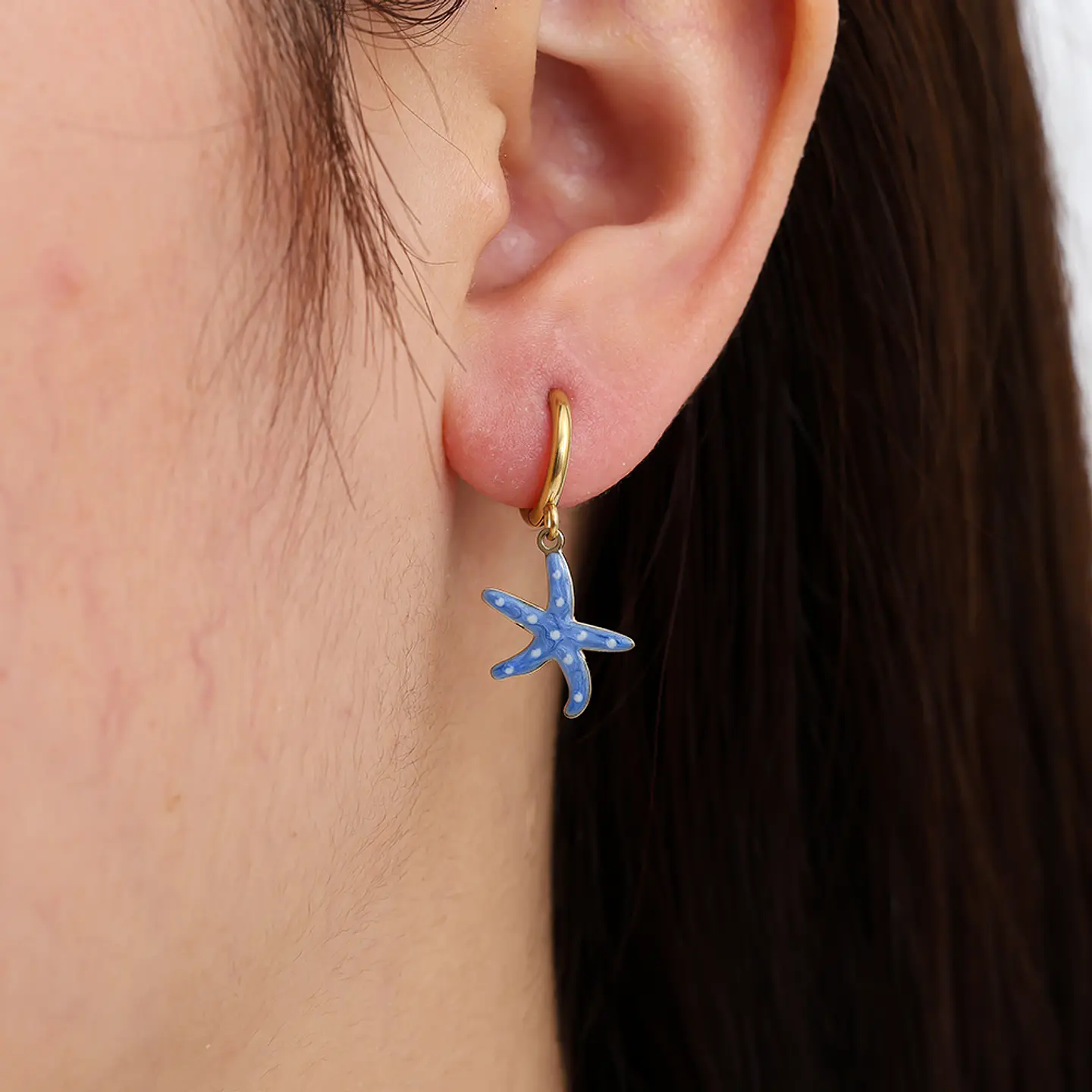 Brincos de Argola com Estrela-do-Mar Azul 2