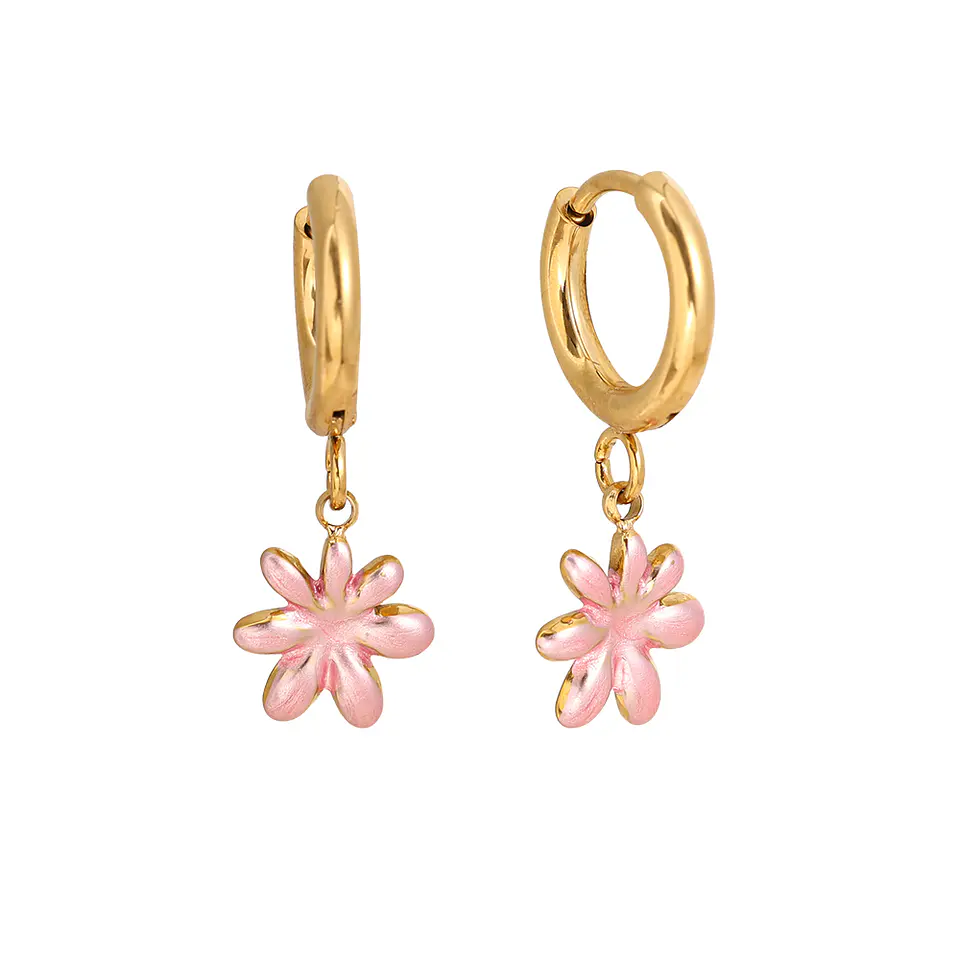 Brincos de Argola com Flor Rosa 1