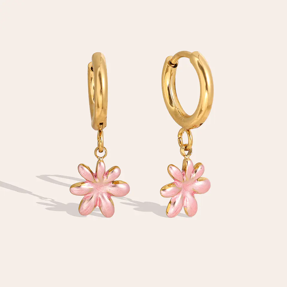 Brincos de Argola com Flor Rosa 3