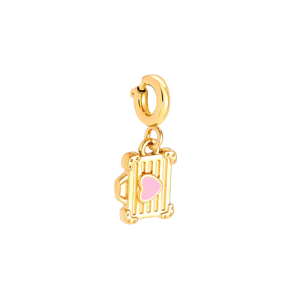 Pendente Mala Dourada com Coração Rosa 1