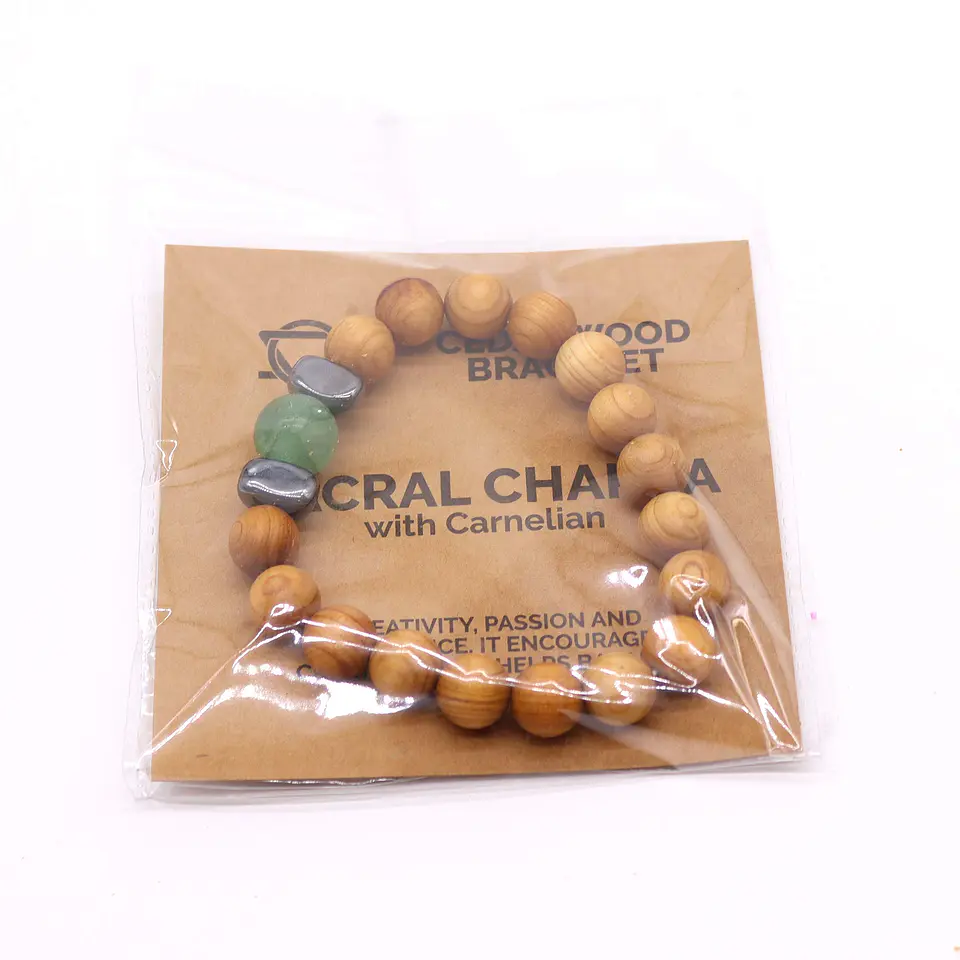 Pulseira em Cedro - Chakra Sacral - Aventurina Verde 4
