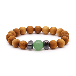 Pulseira em Cedro - Chakra Sacral - Aventurina Verde