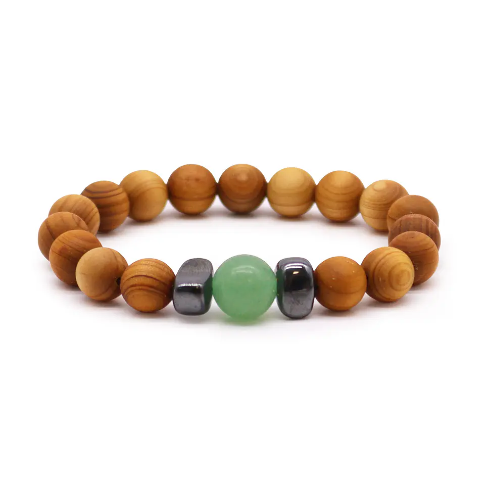 Pulseira em Cedro - Chakra Sacral - Aventurina Verde 1