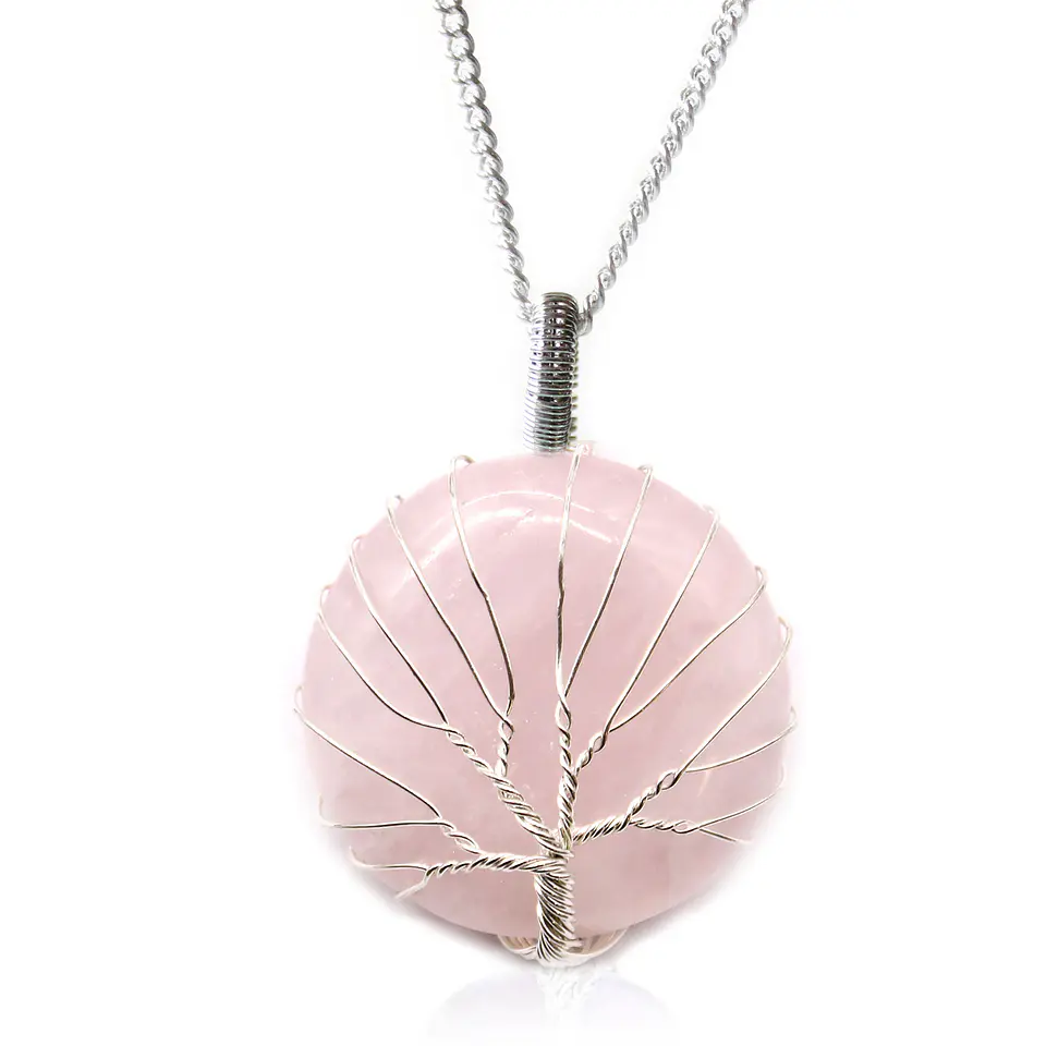 Colar de Pedras Preciosas da Árvore da Vida - Quartzo-Rosa 1