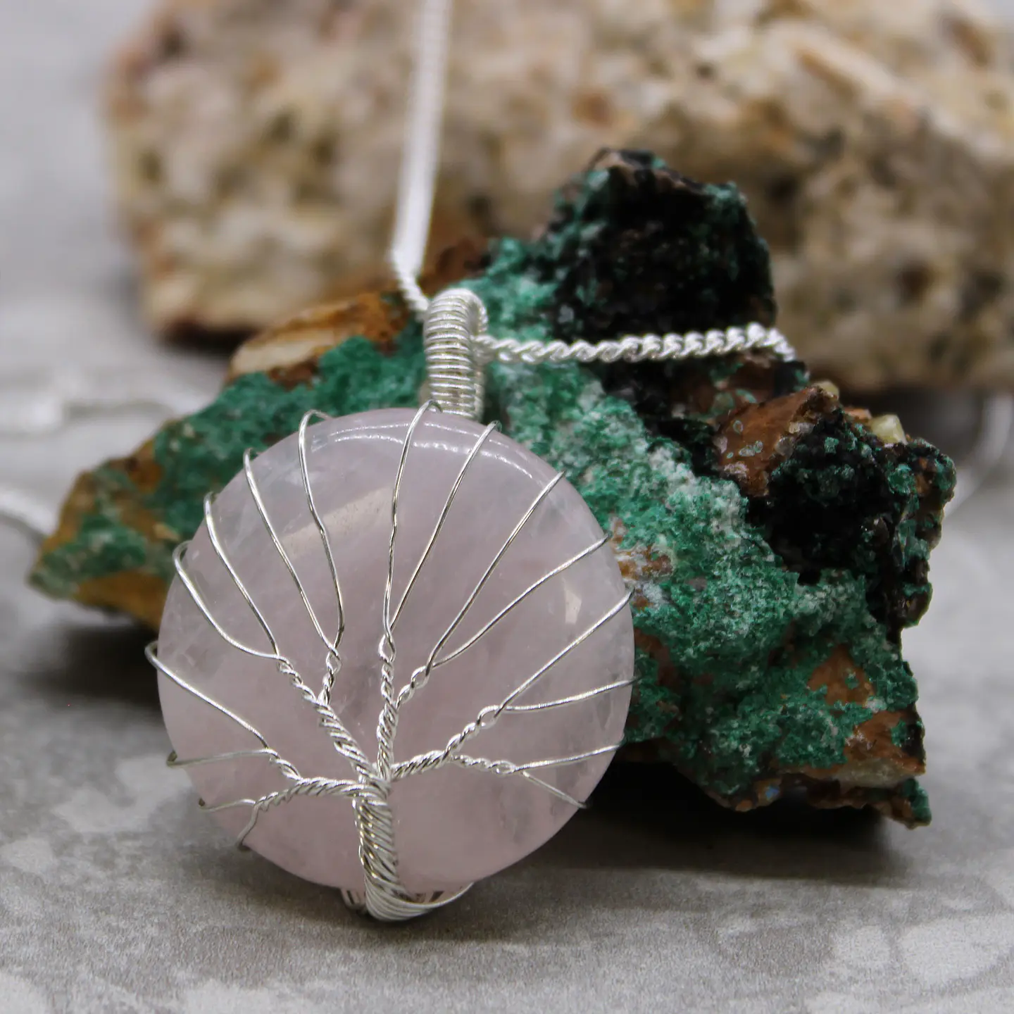 Colar de Pedras Preciosas da Árvore da Vida - Quartzo-Rosa 2