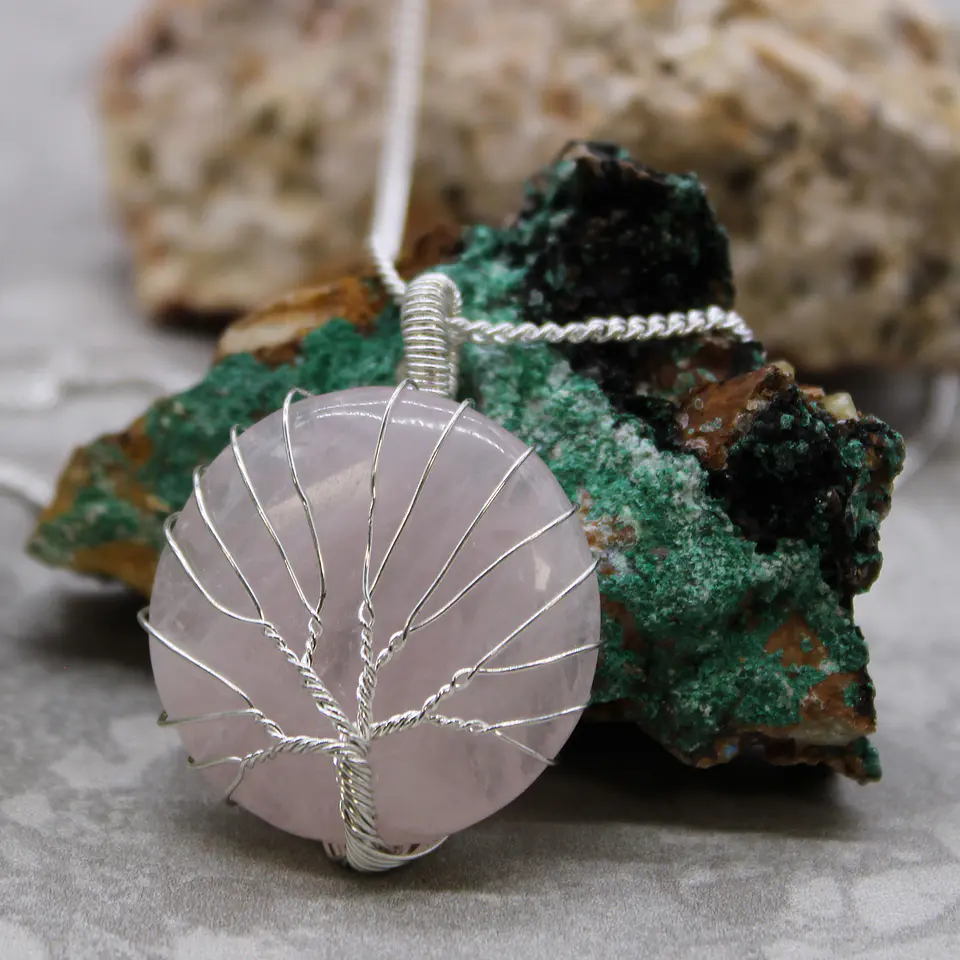 Colar de Pedras Preciosas da Árvore da Vida - Quartzo-Rosa 2
