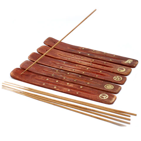 Queimadores de Incenso Brass Inlay - Madeira de Manga