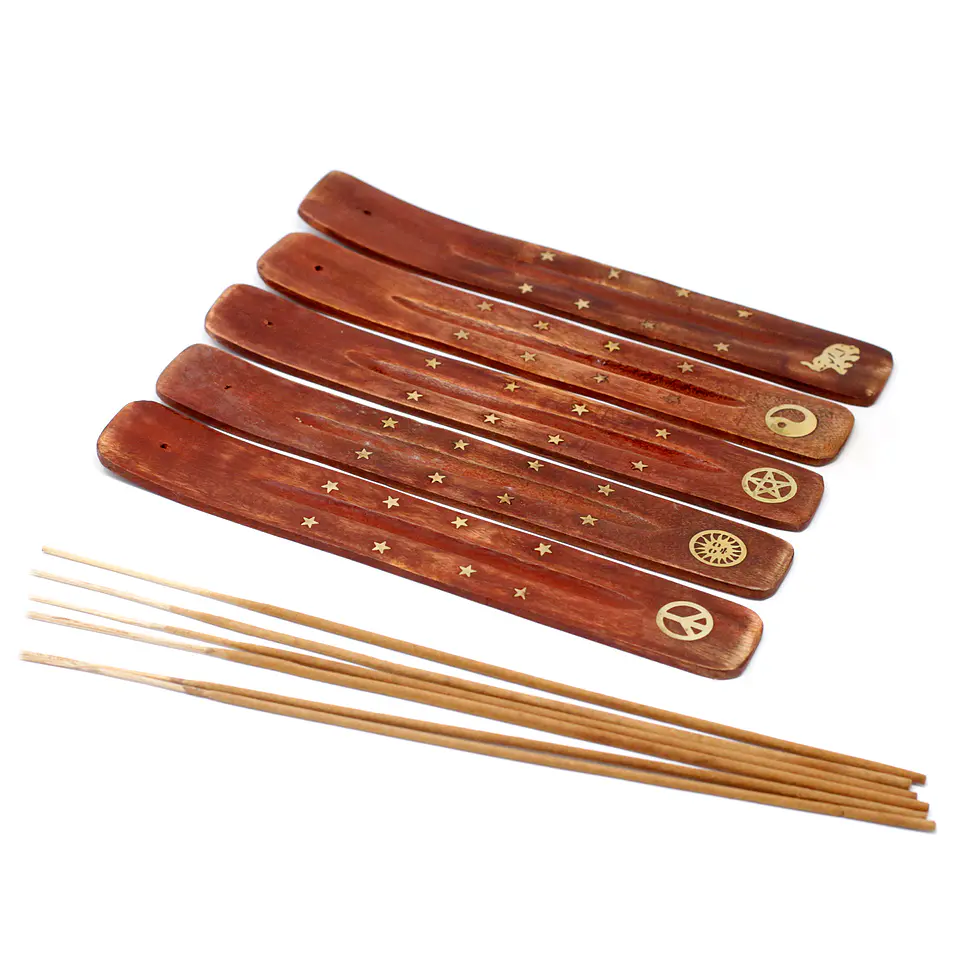 Queimadores de Incenso Brass Inlay - Madeira de Manga 2