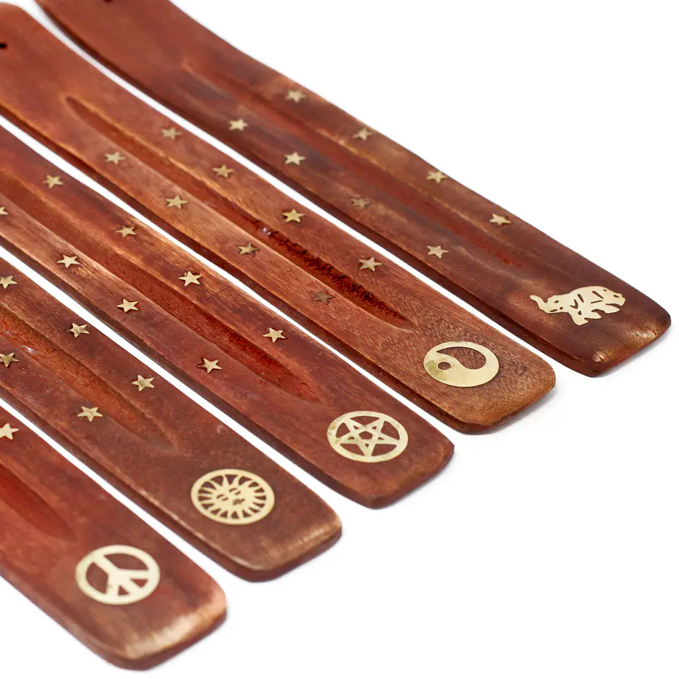 Queimadores de Incenso Brass Inlay - Madeira de Manga 3