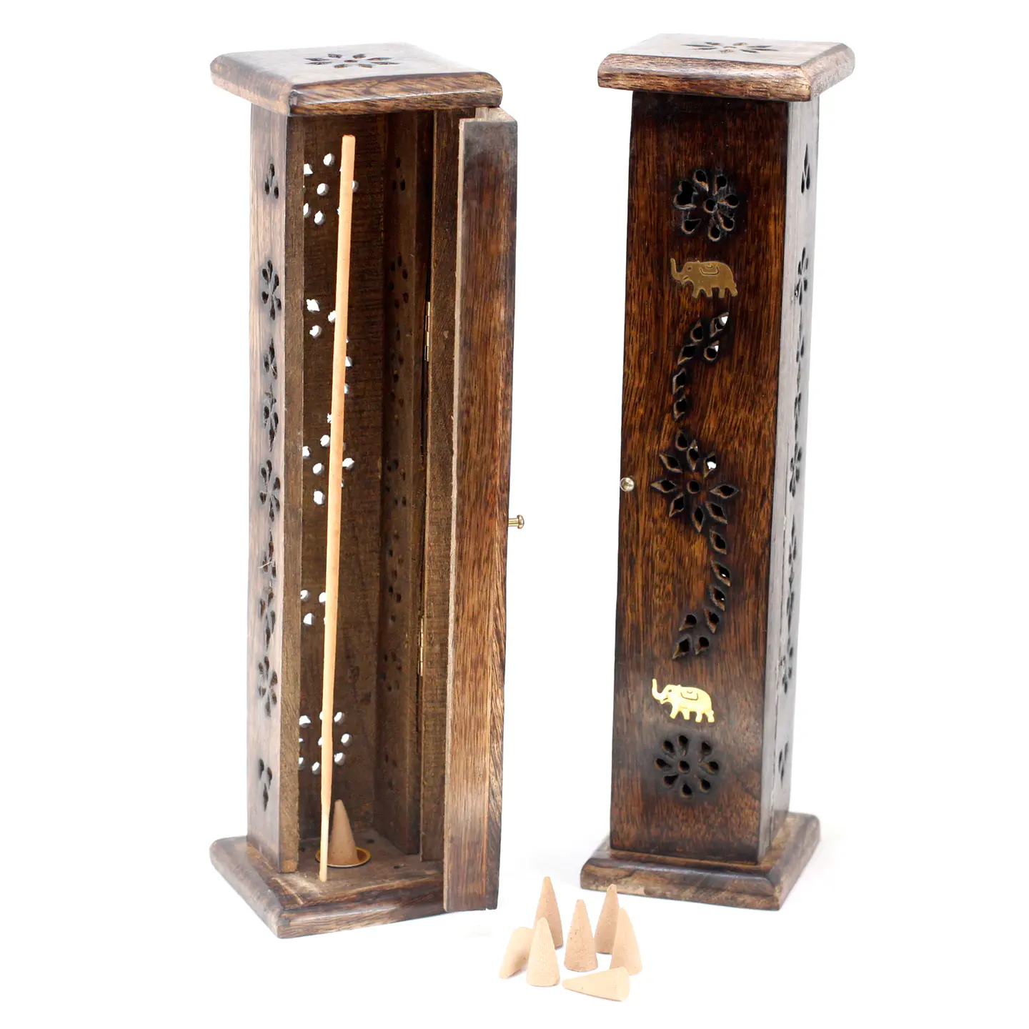 Torre de Incenso Brass Inlay 30x5x5cm - Madeira de Manga 1