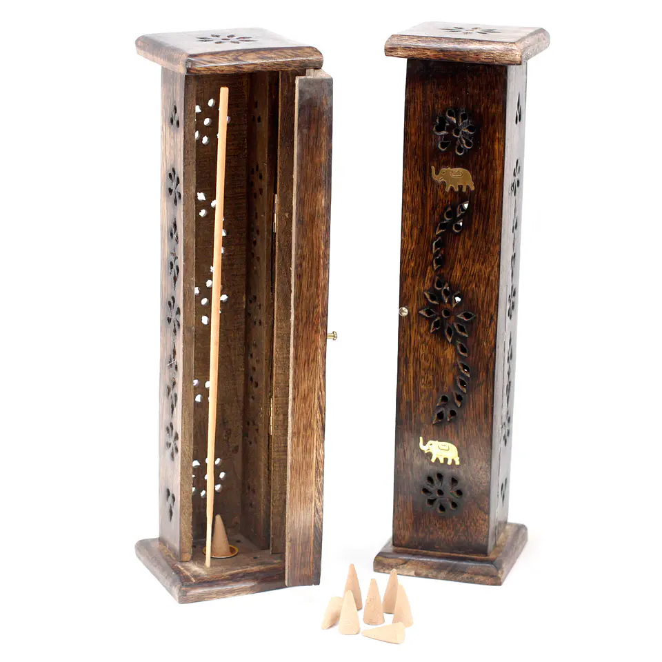Torre de Incenso Brass Inlay 30x5x5cm - Madeira de Manga 1