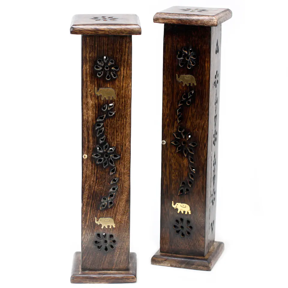 Torre de Incenso Brass Inlay 30x5x5cm - Madeira de Manga 2