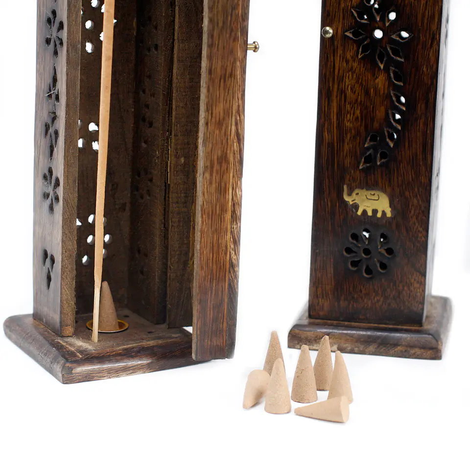 Torre de Incenso Brass Inlay 30x5x5cm - Madeira de Manga 3