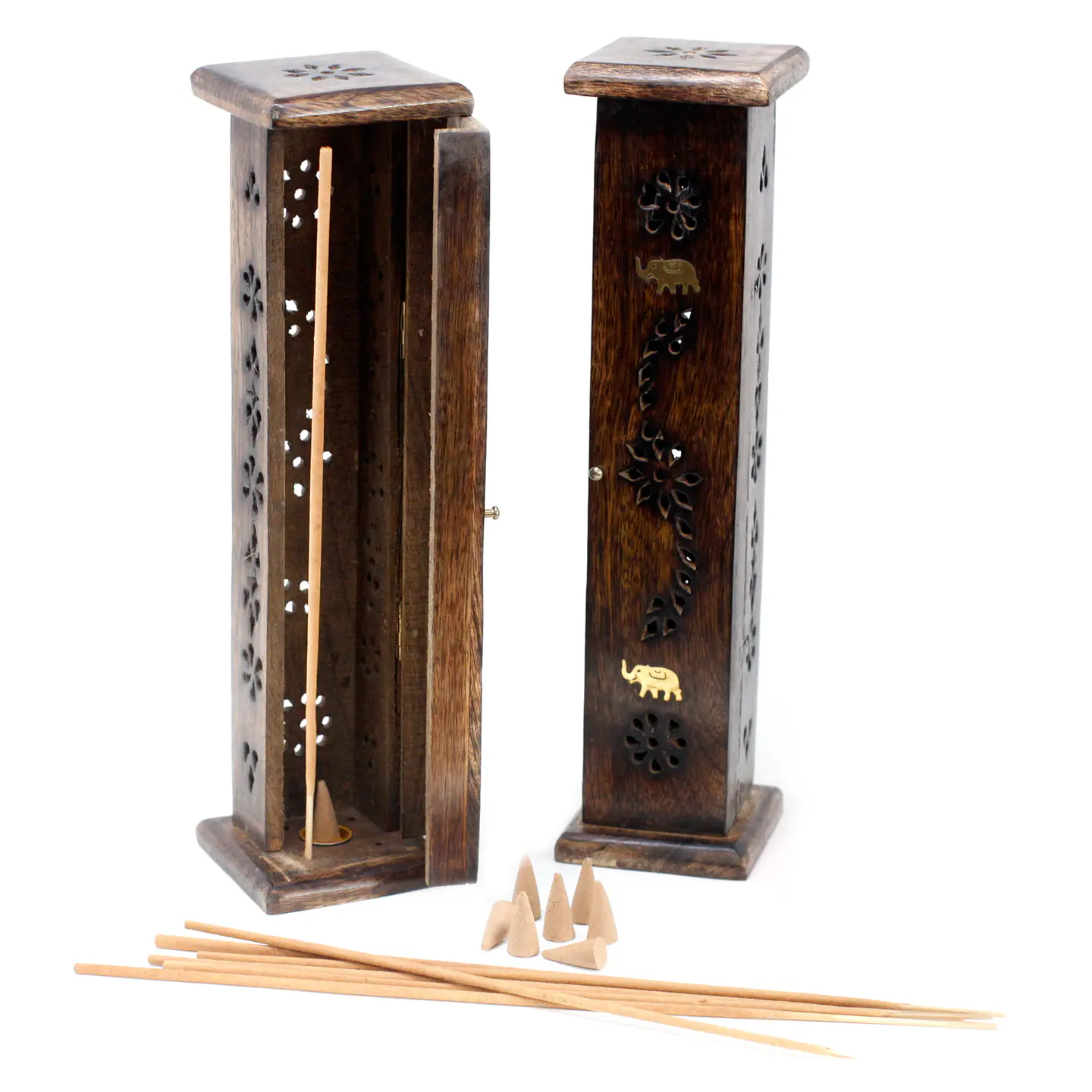 Torre de Incenso Brass Inlay 30x5x5cm - Madeira de Manga 4