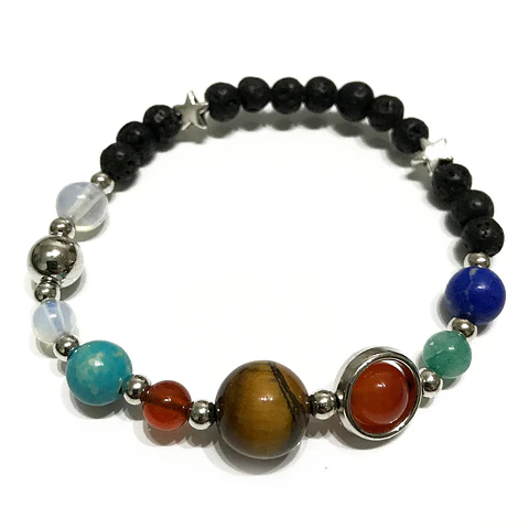Pulseira de Pedra de Lava - Sistema Solar - Prata