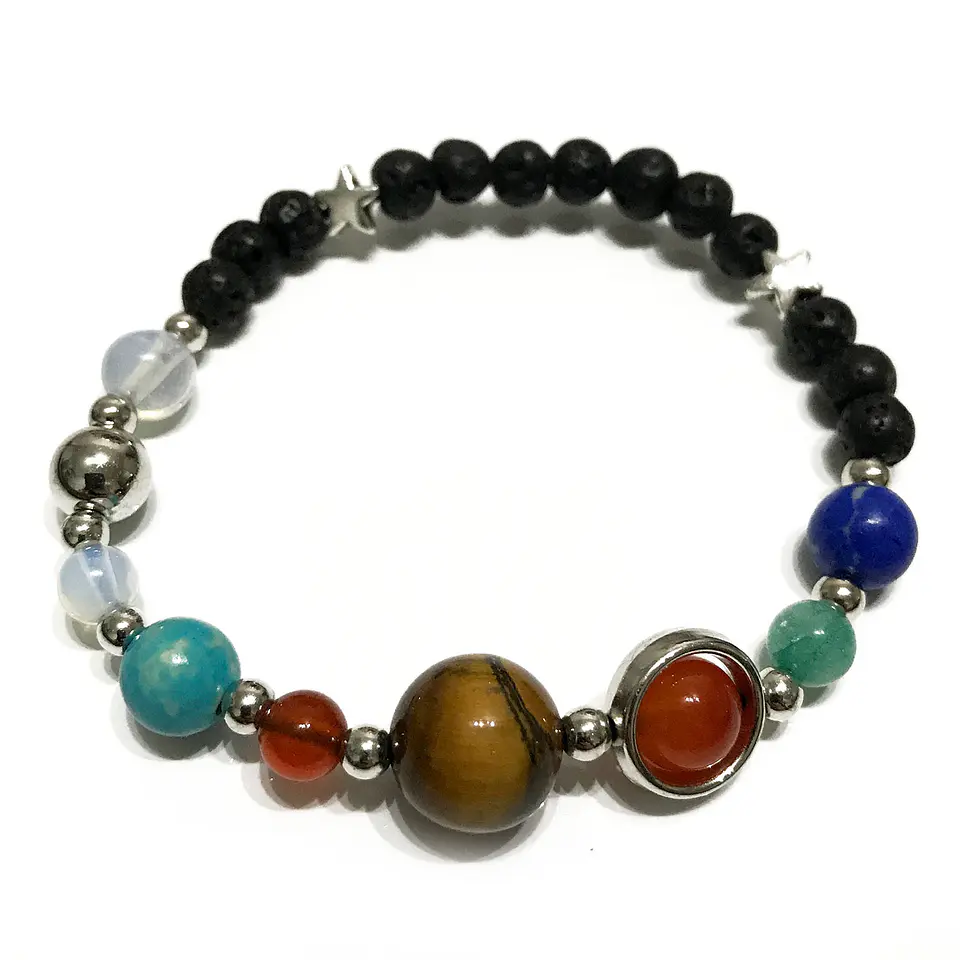 Pulseira de Pedra de Lava - Sistema Solar - Prata 1