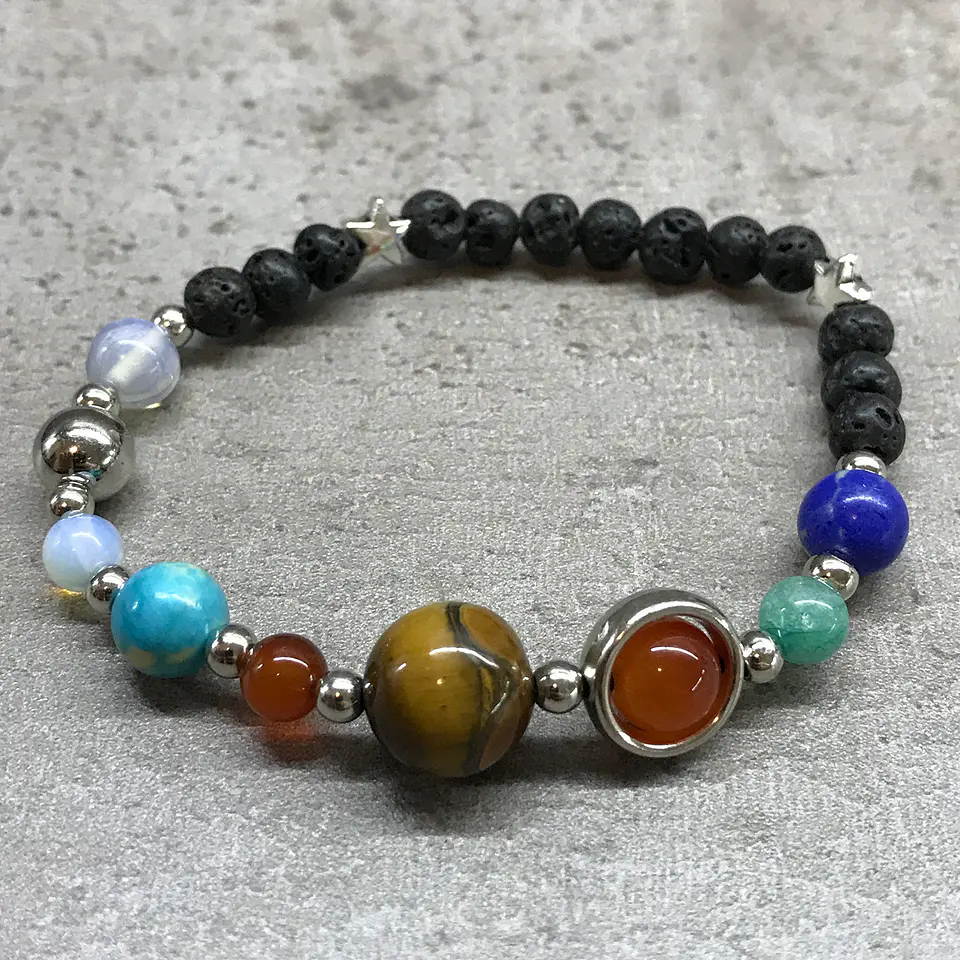 Pulseira de Pedra de Lava - Sistema Solar - Prata 2