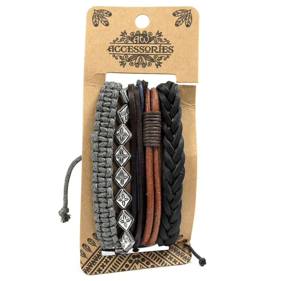 Pulseiras Masculinas - Metal & Couro 3