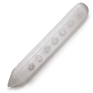 Varinha de Selenite - Ponto de Uma Extremidade - 7 Chakras 16cm