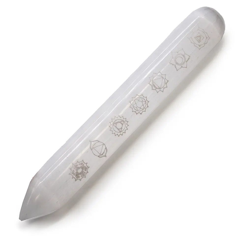 Varinha de Selenite - Ponto de Uma Extremidade - 7 Chakras 16cm 1