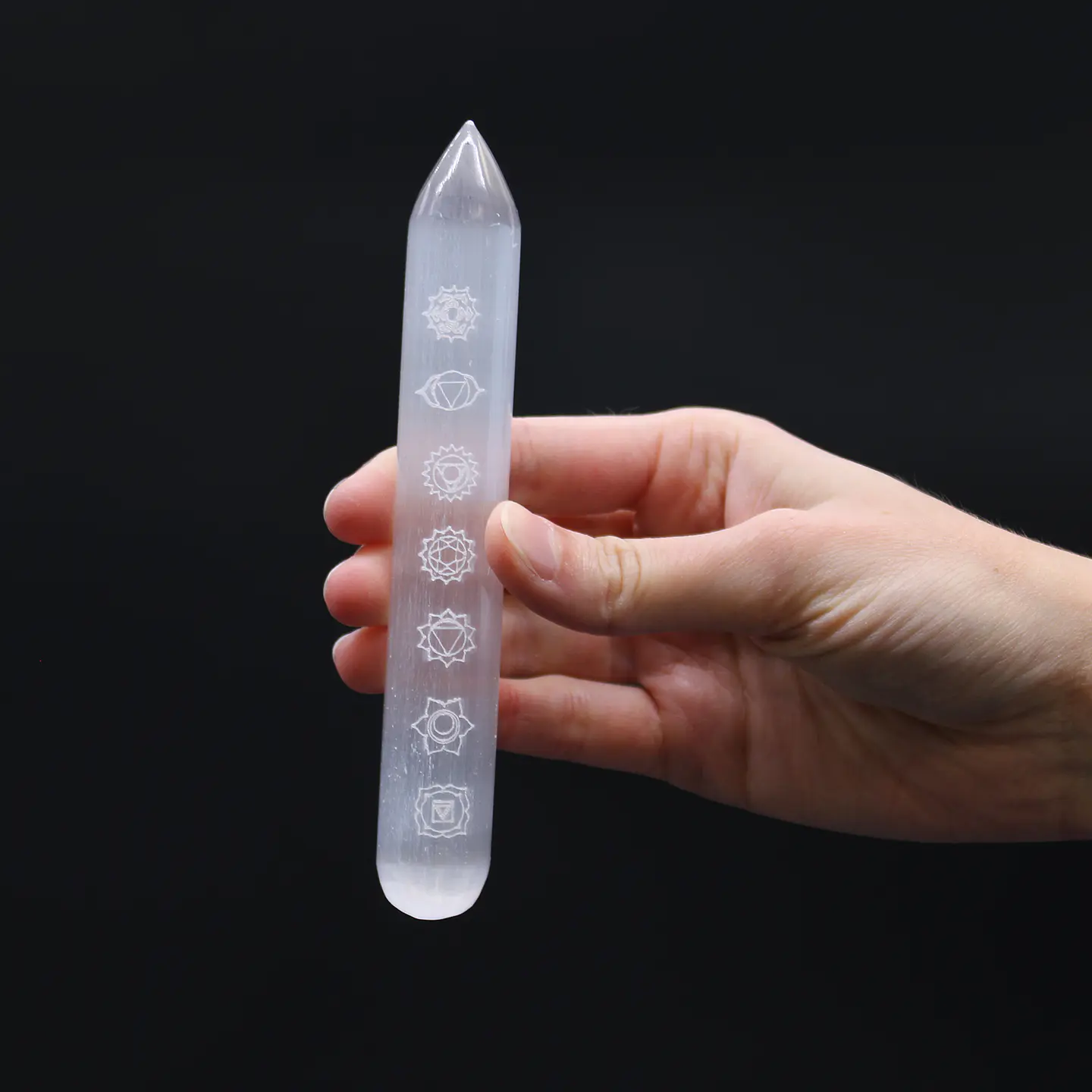 Varinha de Selenite - Ponto de Uma Extremidade - 7 Chakras 16cm 3