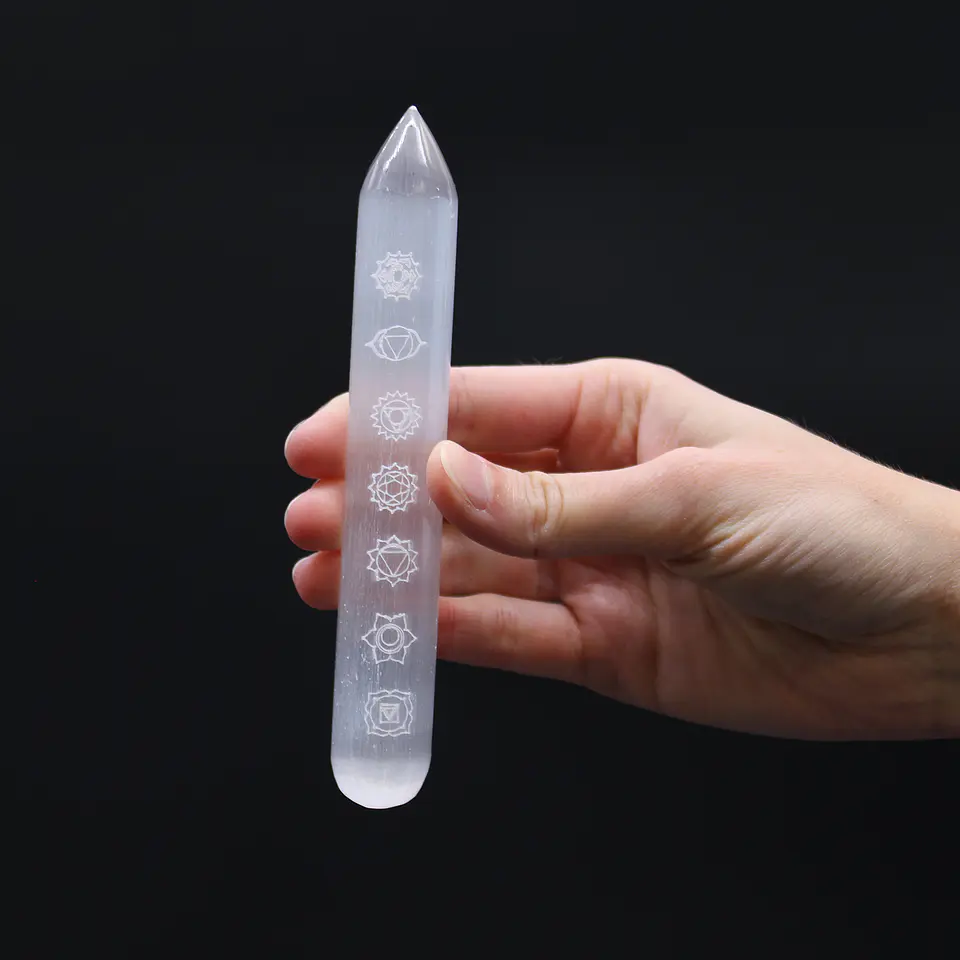 Varinha de Selenite - Ponto de Uma Extremidade - 7 Chakras 16cm 3