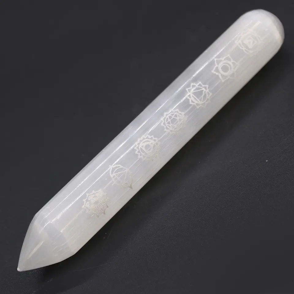 Varinha de Selenite - Ponto de Uma Extremidade - 7 Chakras 16cm 2