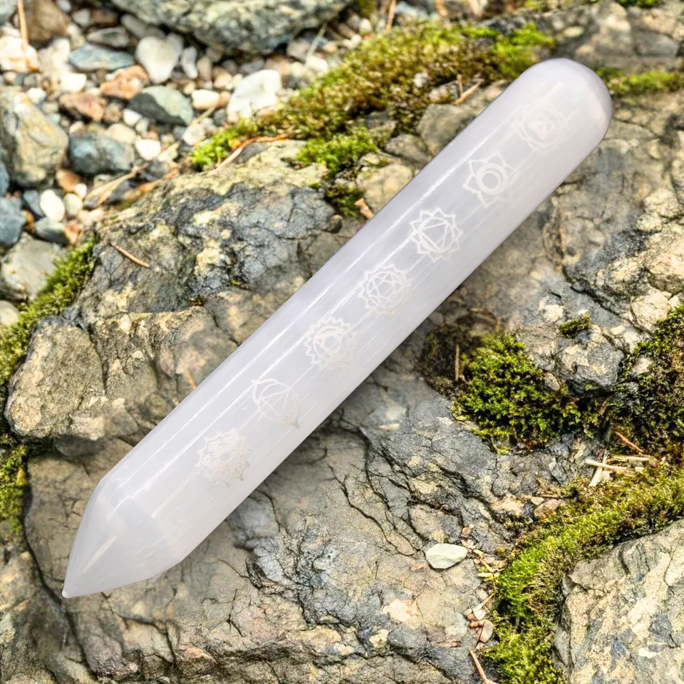 Varinha de Selenite - Ponto de Uma Extremidade - 7 Chakras 16cm 6
