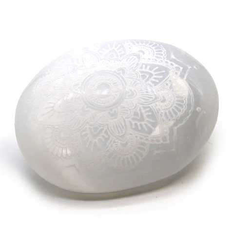 Pedra Espalmada de Selenite - Mandala Gravada